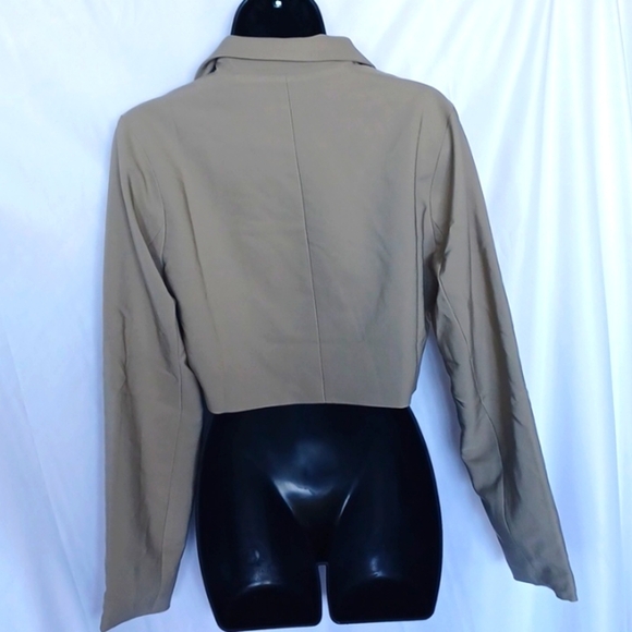 Blue Blush Khaki Cropped Blazer, color is Dusty sage (greenish tan) - Picture 4 of 6